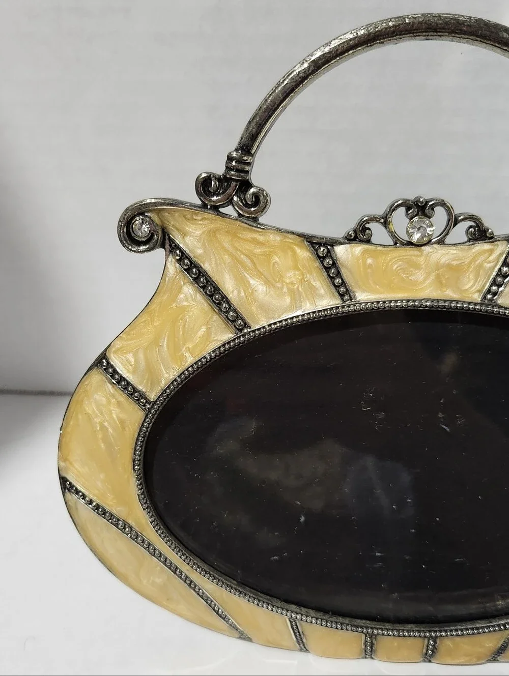 Vintage Cream Handbag Oval Picture Frame